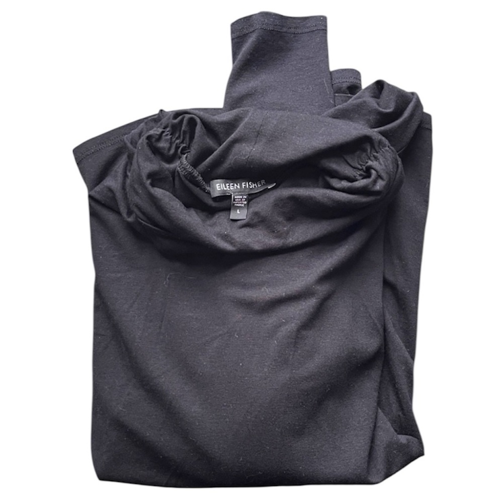 Eileen Fisher Turtleneck Sz Large Black Rayon and Lycra